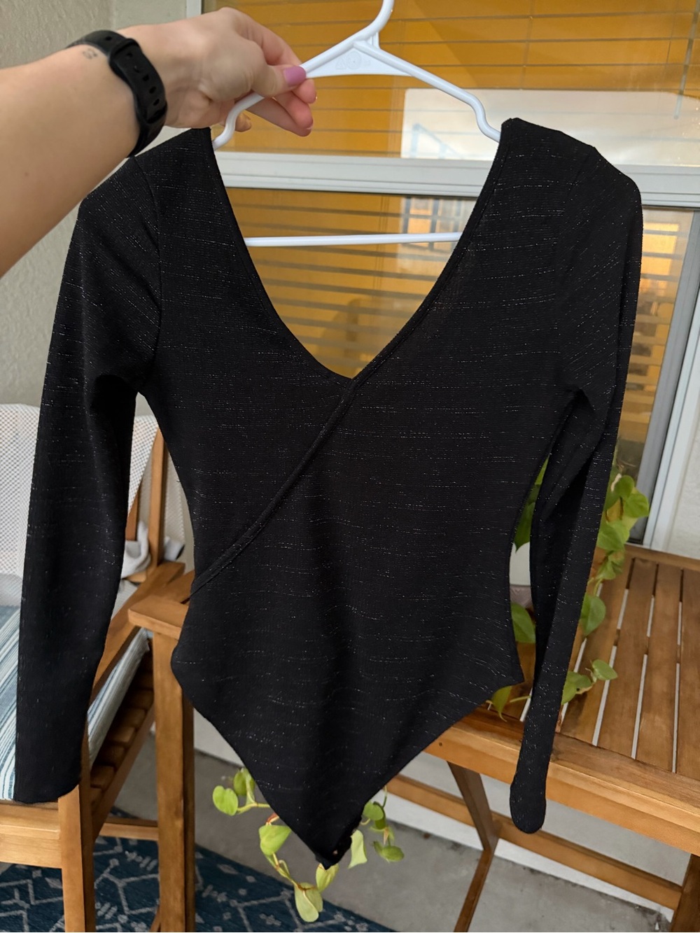 Forever 21 Black Sparkle Long Sleeve Bodysuit